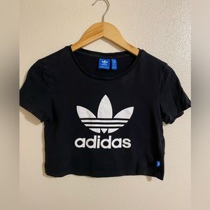 Adidas Trefoil Black Crop T-Shirt Top Size XS/6